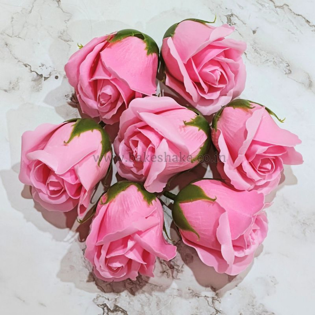 Dark Pink & White Shaded Artificial Rose Flower Set Of 6
